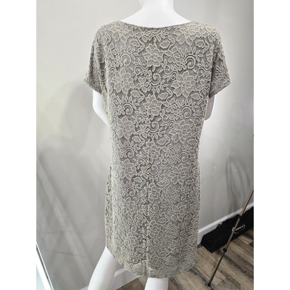 Tiana B Women's XL Taupe Lace Sheath Dress Floral Overlay Cap Sleeve Scoop Neck - Picture 4 of 7